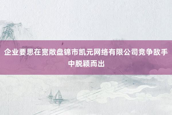 企业要思在宽敞盘锦市凯元网络有限公司竞争敌手中脱颖而出